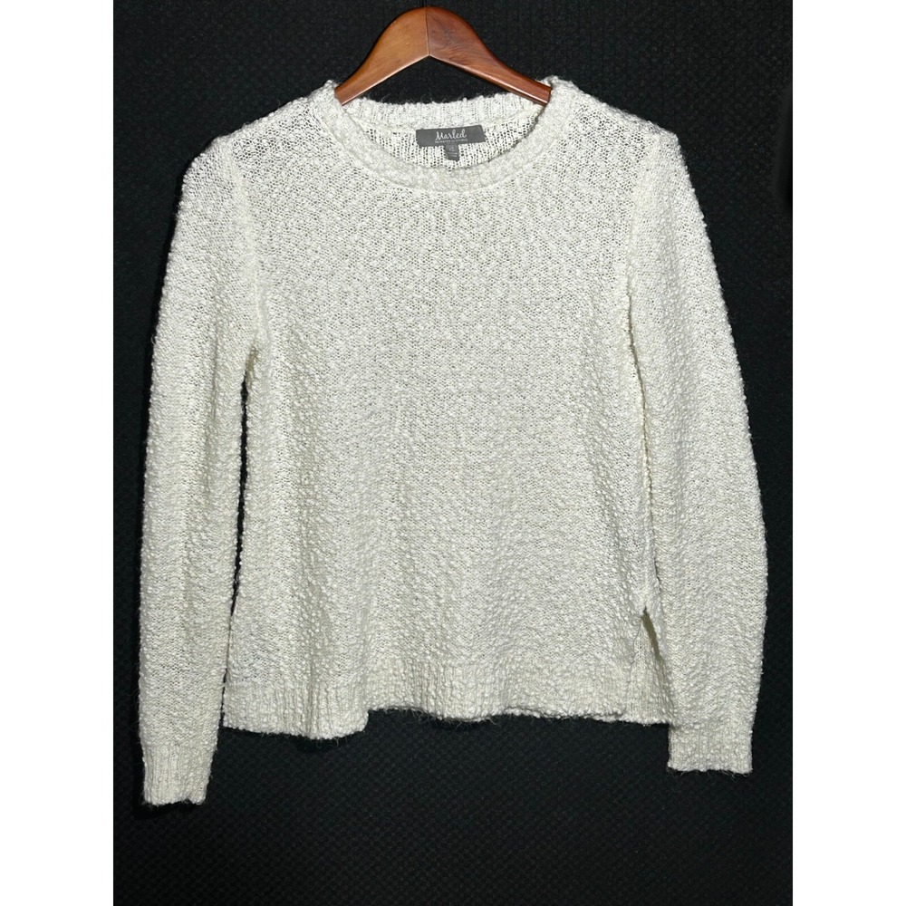 Marled REUNITED CLOTHING XS White Popcorn Knit Long Sleeve Slit Pullover - Picture 6 of 8